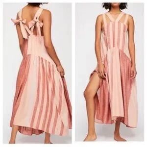 Free People Pink and Dusty Rose Striped Midi Dress